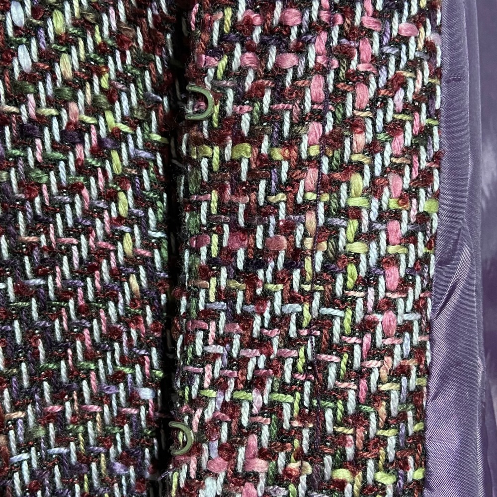 Sag Harbor Womens Purple Tweed Novelty Jacket Size 16 Velvet Trim Open Front NWT - Picture 7 of 12